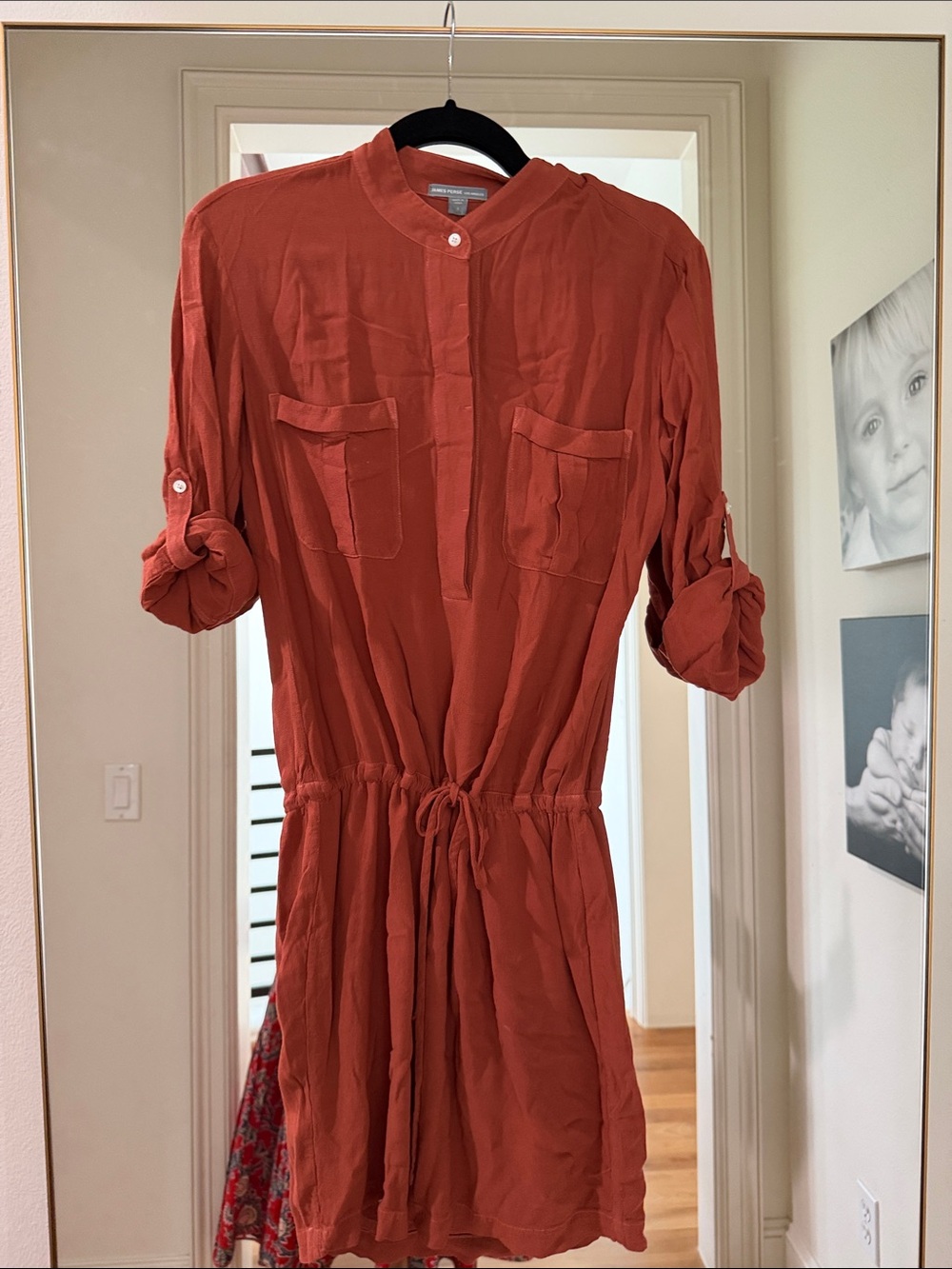 James Perse Button-Front Drawstring Shirt Dress
Size 1